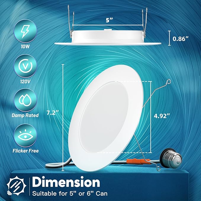 FREELICHT 48 Pack Retrofit LED Recessed Lighting 6 Inch, 5CCT, White | 2700K/3000K/4000K/5000K/6000K Selectable, Dimmable Flat Can Lights, 1000LM Brightness, 10W=110W, IC & Damp Rated, ETL & FCC