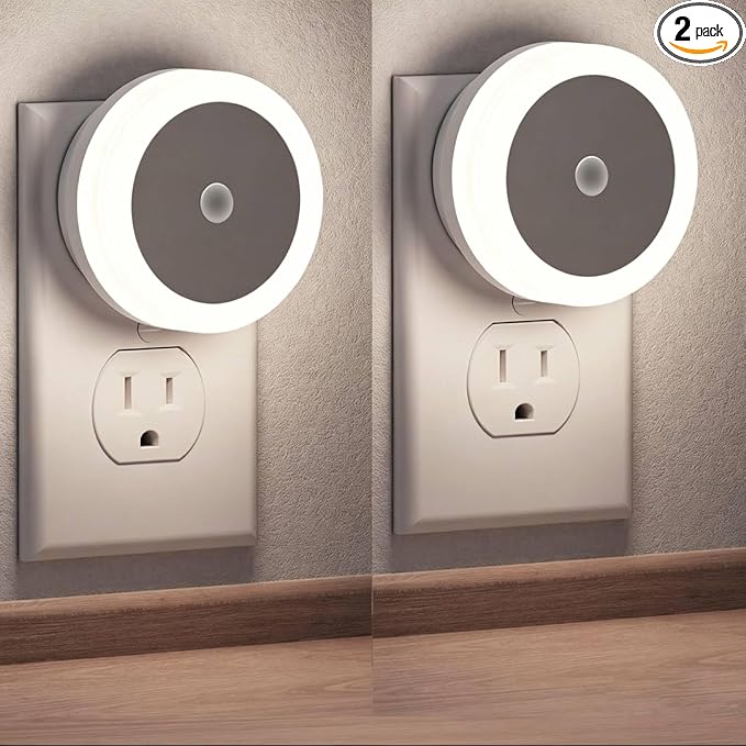 LED Baby Night Lights Plug into Wall [2 Pack] Light Sensors | LED Night Light for Kids Room, Baby Night Light, Bathroom Night Light, Stair Lights, Hallway Light, White