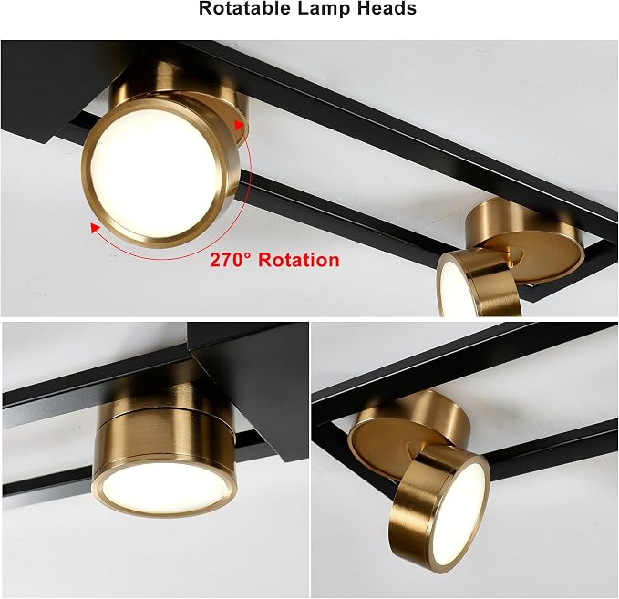 Garwarm 35 Inch LED Track Lighting, Dimmable Low Profile Ceiling Light | Modern Ultra-Slim Flush Mount with 270° Rotatable Heads,Black Gold,3000K-6500K for Kitchen, Dining Room, Bedroom, Office