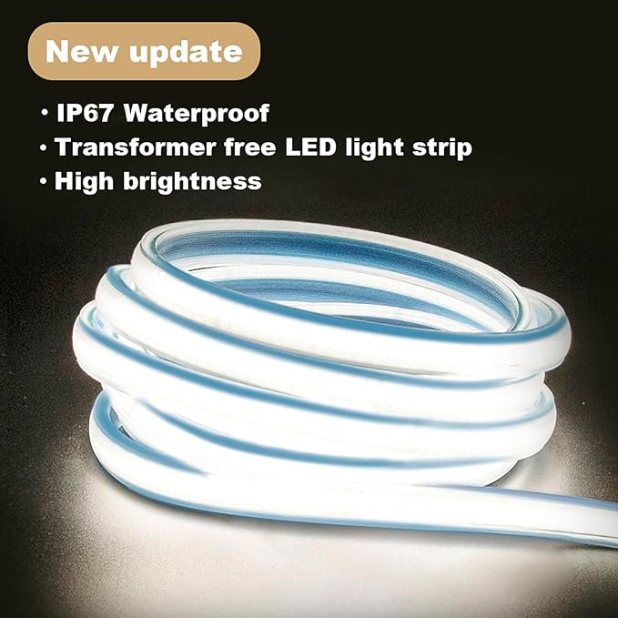 110V 120V AC Outdoor LED Strip Lights Waterproof IP67 9.84ft | Bright COB LED Tape Light 3 Meters Flexible White Lighting 4000K LED Rope Light for Bedroom Garden Indoor Outdoor