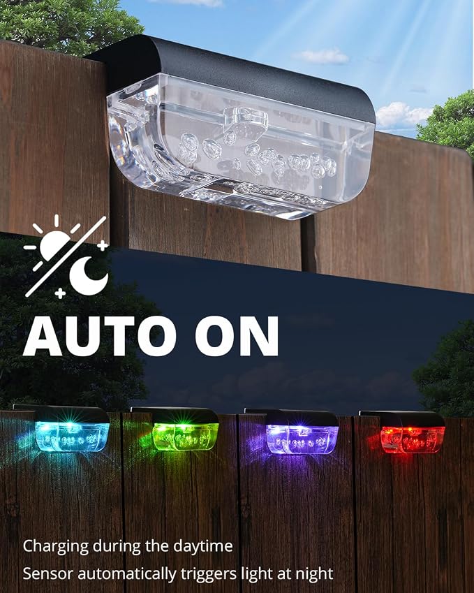 Herzila 12 Pack Solar Deck Lights, RGB Color Changing Christmas Solar Fence Lights, Waterproof Step Lights for Outside, Step, Fence, Deck, Stair, Pool and Yard