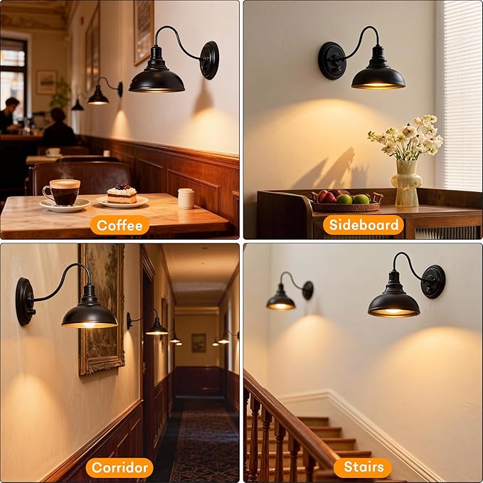 Lightess Wall Sconce with Switch Dimmable Wall Mounted Bedside Lamps 2 Pack | Industrial Farmhouse Gooseneck Dimmer Switch Matte Black Wall Mounted Lights For Bedroom Bedside Decor Set of 2