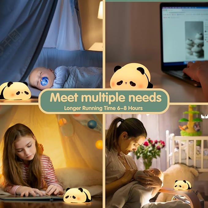 VTIGER Panda Night Light, LED Squishy Cute Lamp, Night Light for Kids, Silicone Panda Light, Dimmable Girls Baby Bedroom Nightlight, Rechargeable Touch Lamp for Breastfeeding Nursery Decor