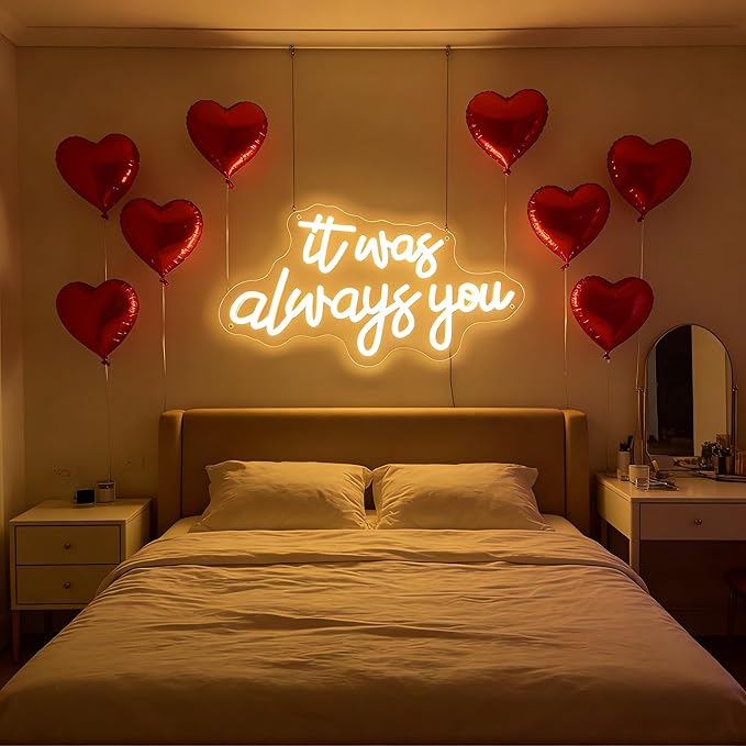 It's Always You Neon Sign Warm White Wedding Neon Signs USB Powered LED Signs for Bedroom Wall Decor Light up Signs for Festival Anniversary Valentane's Day Birthday
