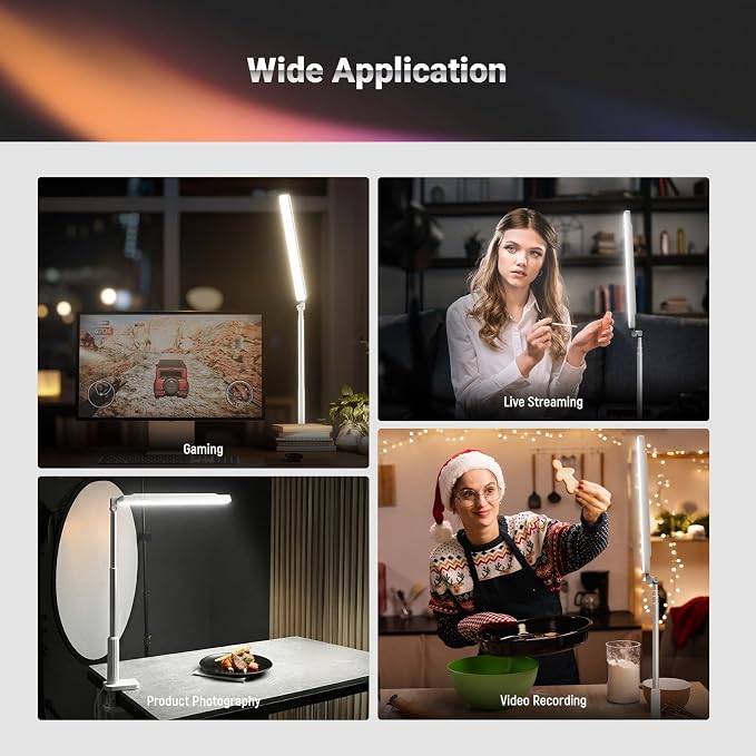 NEEWER Entry Level Version 5W Desktop Overhead LED Light, 62" Foldable Bi Color Rechargeable Selfie Fill Lighting CRI85 with Desk Clamp Stand/3600mAh for TikTok YouTube Video Recording Streaming, N45