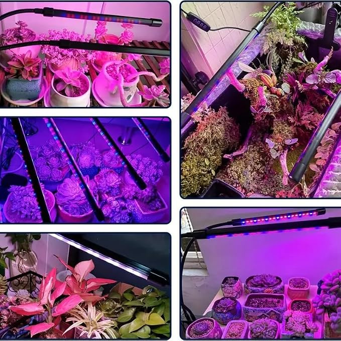 Grow Lights for Indoor Plants 2 Heads Full Spectrum plant light growing | Flexible Gooseneck Clip On,40 LEDs,3/9/12H Timer,3 Modes,10 Brightness Levels,Seed Starting,Flowers & Vegetables