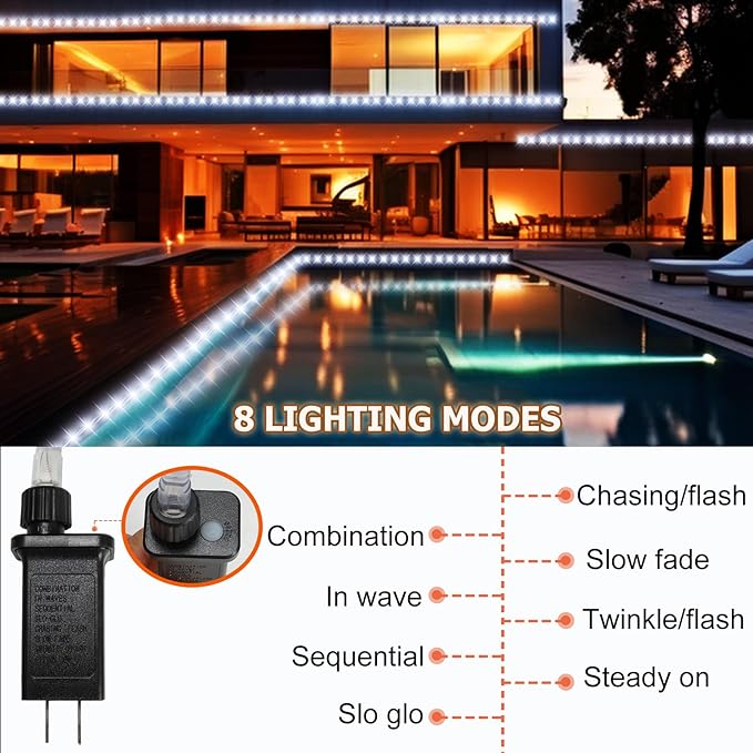 (New) Rope Lights, 33FT 100LED 8 Modes Outdoor Tube Lights, IP65 Weatherproof Copper Fairy String Lights for Garden Porch Yard Home Wedding Vacation Party New Year Holiday Decoration - White