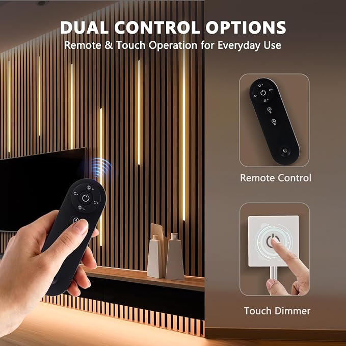 VST 16.4ft Silicone Recessed LED Strip for Wood Slat Wall Panels, 24V | 2700K-6500K Tunable White, CRI 90+ Dot-Free, RF Remote & Touch Control, Cut-to-Fit, Quick Connectors, Dual Mount