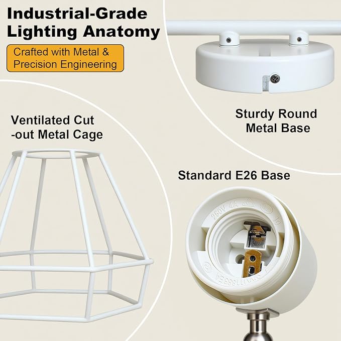 HiBay 6-Light Ceiling Track Lighting Fxiture White, Modern Spotlight, E26 | Rotatable 6 heads with farmhouse metal cage shade for kitchen living room dining area, bulb not included