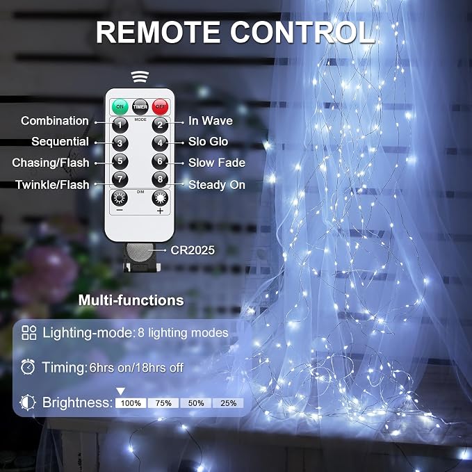 JMEXSUSS 2 Pack White Fairy Lights Battery Operated, Total 200 LED 66ft | Twinkle Lights with Remote, Timer, 8 Mode White String Lights for Bedroom Backdrop Dorm Ceiling Centerpiece Tree Party Decor