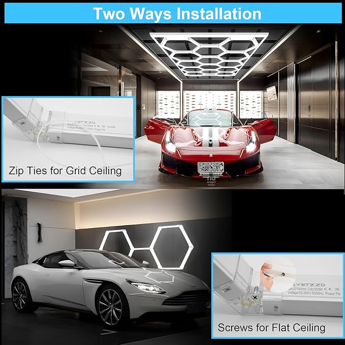 Hexagon Garage Light 5 Hex, 168W 20160LM, 6500K Super Bright Honeycomb LED Ceiling Light for Garage, Workshop, Basement, Gym, Car Detailing Shop