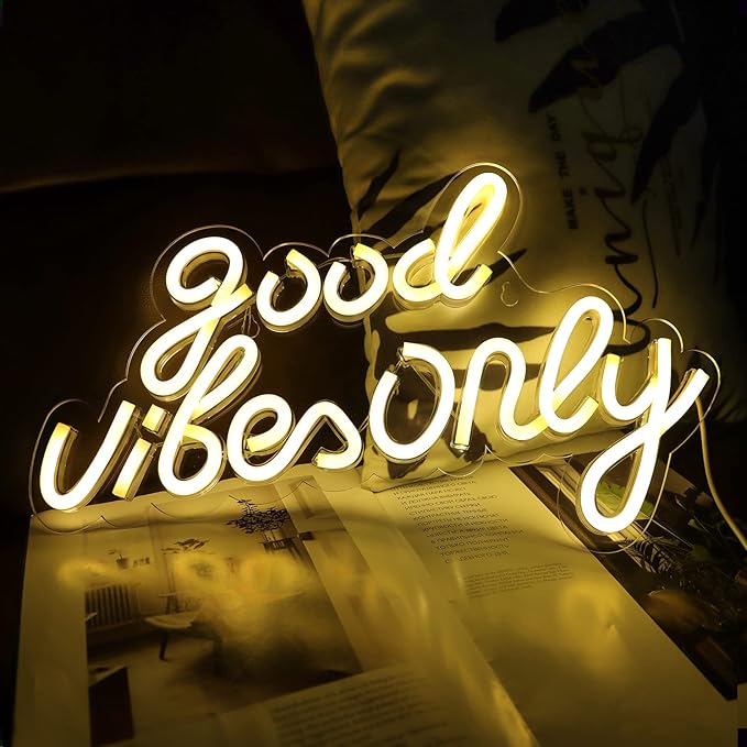 JFLLamp Good Vibes Only Neon Signs for Wall Decor Neon Lights Led Signs Suitable for Living Beer Bar Game Room Hotel Birthday Party Restaurant Christmas Unique Gift for Lover, 16.5*10 Inch(Warm White)