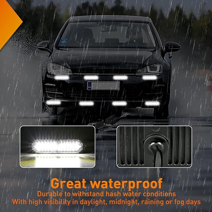 Nilight 8PCS Led Strobe Lights 12LED White Emergency Light 12V 24V Surface Mount Flashing Warning Hazard Beacon Ultra Slim Sync Feature Mini Grille for Cars Trucks Off Road Vehicles SUV