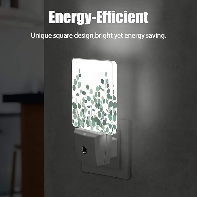 Floral Eucalyptus Dusk to Dawn Night Light, Auto Sensor Lamp Home Indoor Stairway Kitchen Corridor, Night Lights Plug into Wall Decor, Boys Girls Women Men Room Gifts
