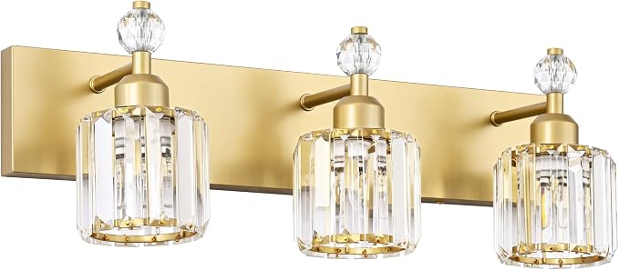 PRESDE Crystal 3 Light Vanity Light for Bathroom Gold Bathroom Lights Fixtures Over Mirror Modern Wall Sconce Lamp