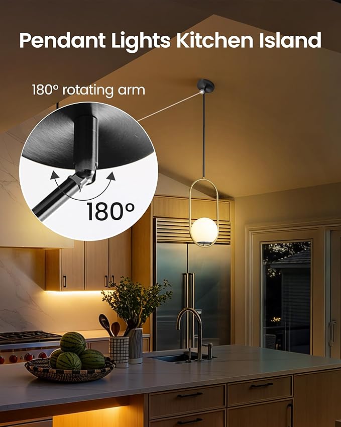 Yunnix 3 Pack Pendant Lights Kitchen Island, Pendant Light Fixtures, Modern Black and Gold Globe Glass Pendant Lighting, Mid Century Chandelier One Light for Bathroom Bedroom