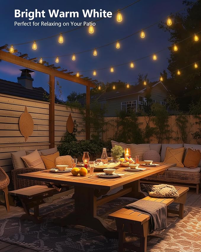 Brightown 37FT Solar String Lights Outdoor, 10+1 Shatterproof LED Lights | Waterproof, Remote Control, Dimmable, Timer, 3 Light Modes, Commercial Grade Patio Lights for Garden, Backyard, Party Decor