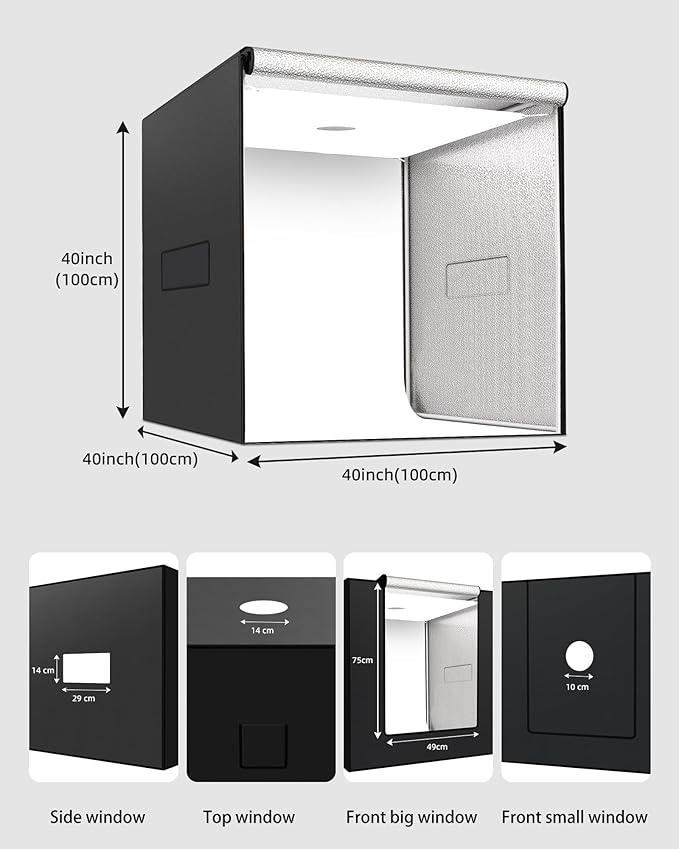 Glendan 40"x40" Light Box Photography, Large Photo Light Box with 3 Light Panels, 594 LED Beads, CRI >95, Professional Photo Booth Shooting Tent Kit with 4 Color Backdrops for Product Photography