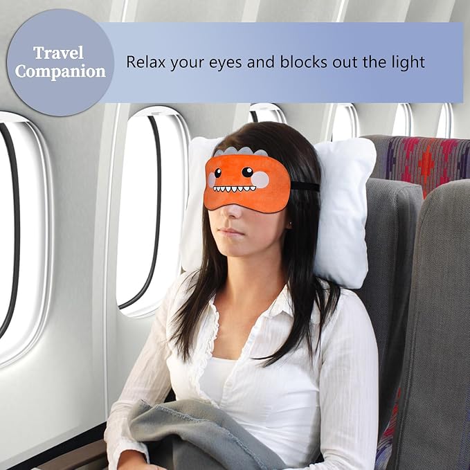 Cute Sleep Masks Cartoon Dinosaur Eye Mask Plush Sleeping Mask & Travel Blindfold - Funny Novelty Eye Shade for Women Men (Orange Dinosaur)