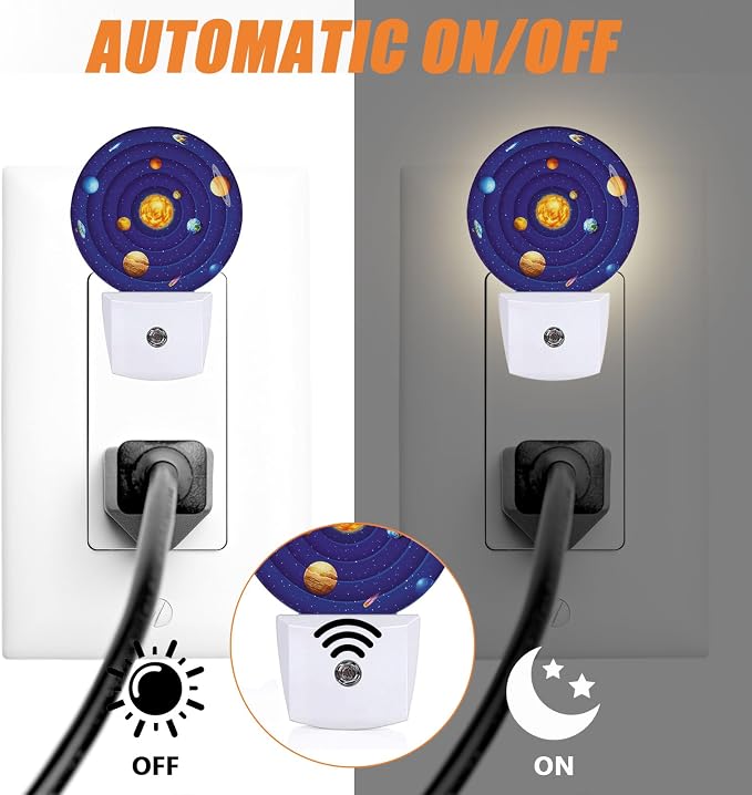 Cartoon Planets Night Light,Space Nightlight Plug into Wall LED Lamp Auto Sensor Dusk to Dawn for Bedrooms/Kitchens/Toilets/Corridors,Energy-Saving