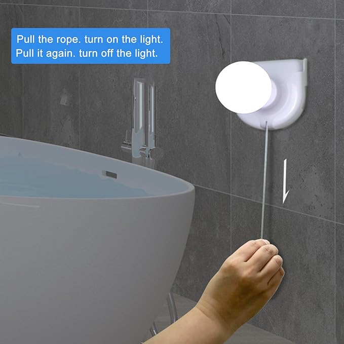 2 Pack Battery Operated Light Bulb, Stick-Up Battery Powered Wireless LED Closet Light Bulb, Self Adhesive Wall Mounted Light Fixture with Pull Chain for Cabinet Bedroom Living Room Kitchen