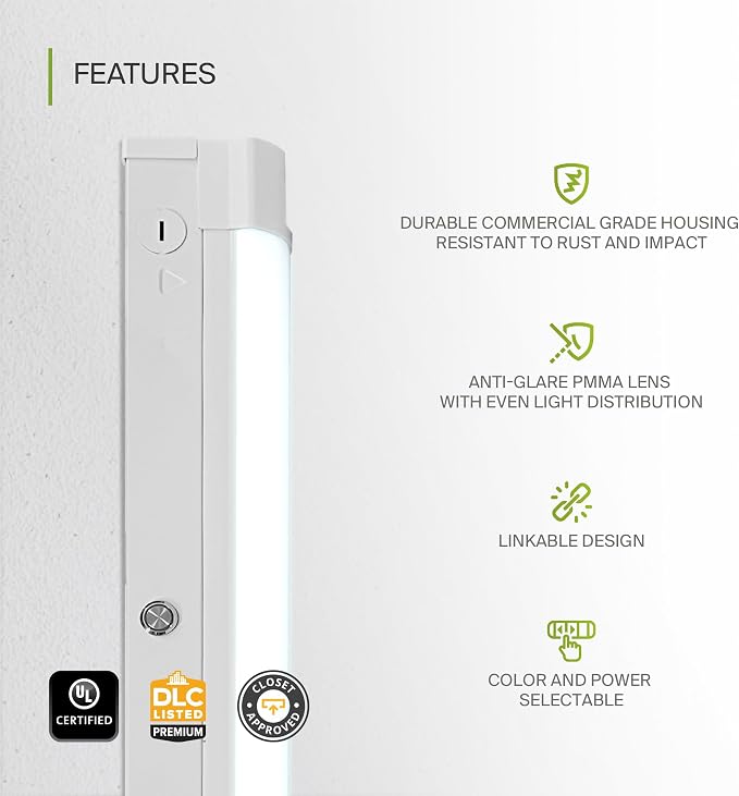 ASD 2ft LED Linear Strip Light Fixture with Emergency Battery Backup & Q-Base | 15W-25W 120-277V 3000K-5000K Adjustable Linkable LED Shop Light | UL DLC Stairwell Certified Luminaire, 9 Pack