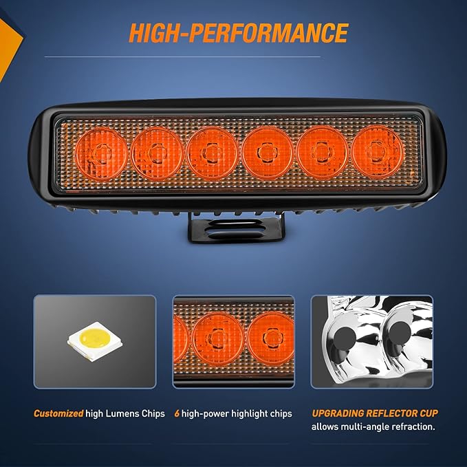 Nilight 6 inch Amber LED Light Bar 2PCS 18W Spot Driving Fog Single Row Off Road Boat Lights Driving Bumper Reverse Lighting for Trucks SUV ATV UTV Golf Cart