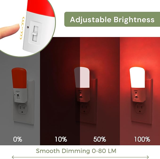 LOHAS-LED Red Light Night Light Plug in, Dimmable LED Night Lights 2 Pack | Dusk to Dawn Sensor, Sleep Aid Red, 0-80LM Adjustable Brightness Red Nightlight for Nursery Kids Room Hallway Kitchen Gift