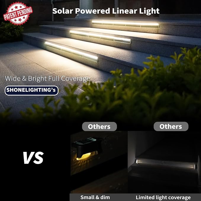 Solar Step Lights Outside, 33 Focused LEDs, Stair Light, 12PK | Downward Lighting, High Brightness, Modular, Waterproof Aluminum, Risers, Deck, Curbsides, Planter Edges, Warm White, 3000K