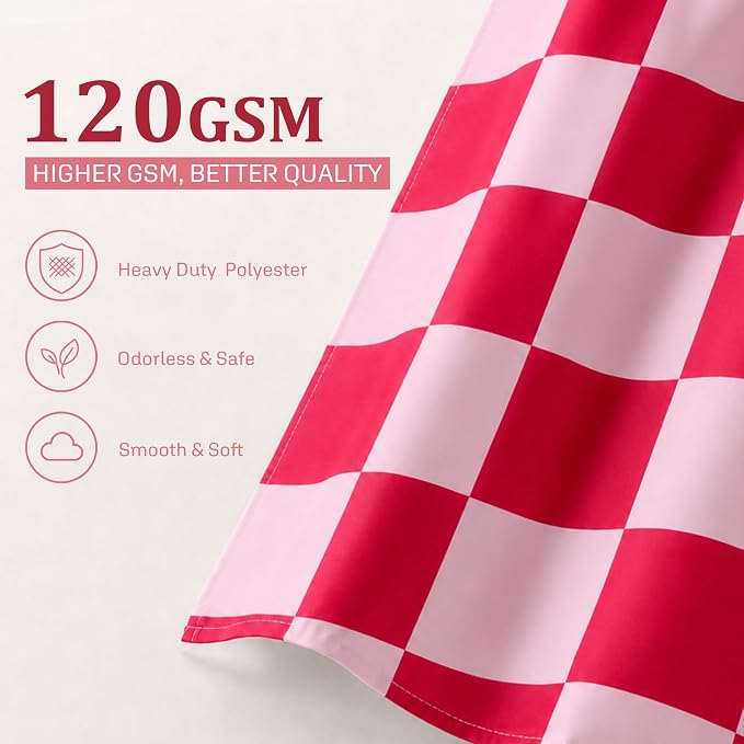 Ohocut Checkered Shower Curtain, Double Pink Plaid Shower Curtains for Bathroom, Cute Retro Checkboard Shower Curtain Vintage Aesthetic, Washable Fabric Bath Curtain 72''x72''