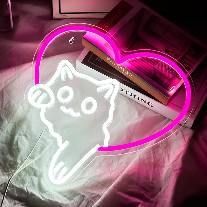Cat Neon Sign Dimmable LED Animal Neon Light for Bedroom Kids Room Decor | Cute Cat Theme Design for Pet Lovers Kids Room Bedroom Dorm Playroom Nurseries and Animal Lovers Gift Ideas Home Decoration