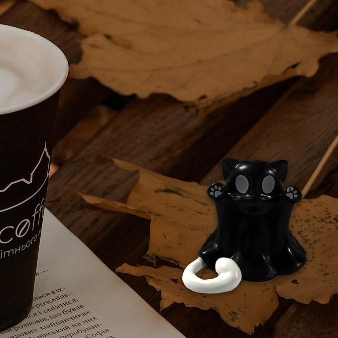 Halloween Ghost Cat Statue Middle Finger Gestures Designs Halloween Party Spooky Decor Cute Black Tabletop Ornament Resin Ghost Figurine Sculpture for Holiday Funny Gifts