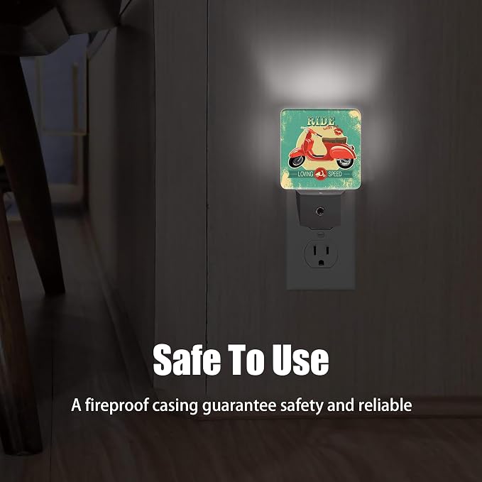 Hipster Vintage with Red Retro Bike Night Light, Dusk to Dawn Smart Sensor Nightlight for Bedroom Bathroom Kitchen Hallway Stairs Hallway, Plug-in, Energy Efficient Decor Desk Lamp Gifts