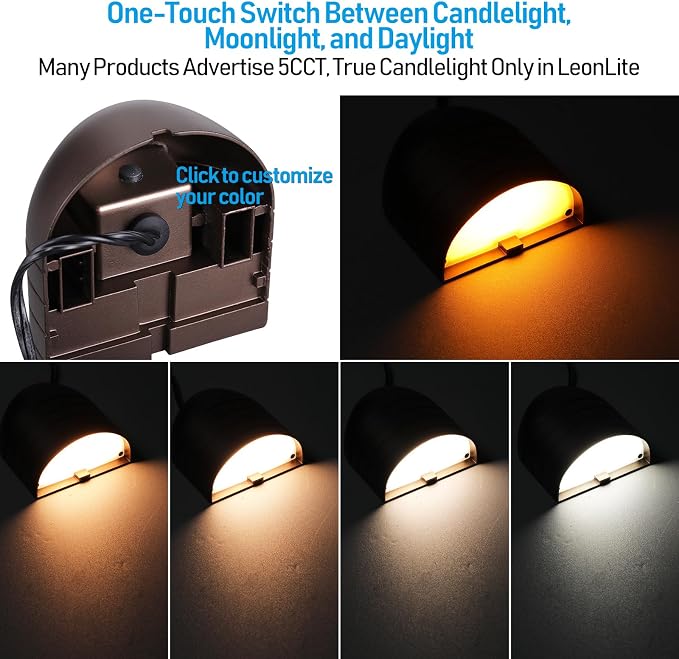 LEONLITE 6-Pack 5CCT Low Voltage LED Deck Lights, 250LM Ultra Bright | 1800K/2700K/3000K/4000K/5000K, CRI90, 12-24V AC/DC, Anti Glare Step Railing Light, Fence Down Light, IP65, Oil Rubbed Bronze