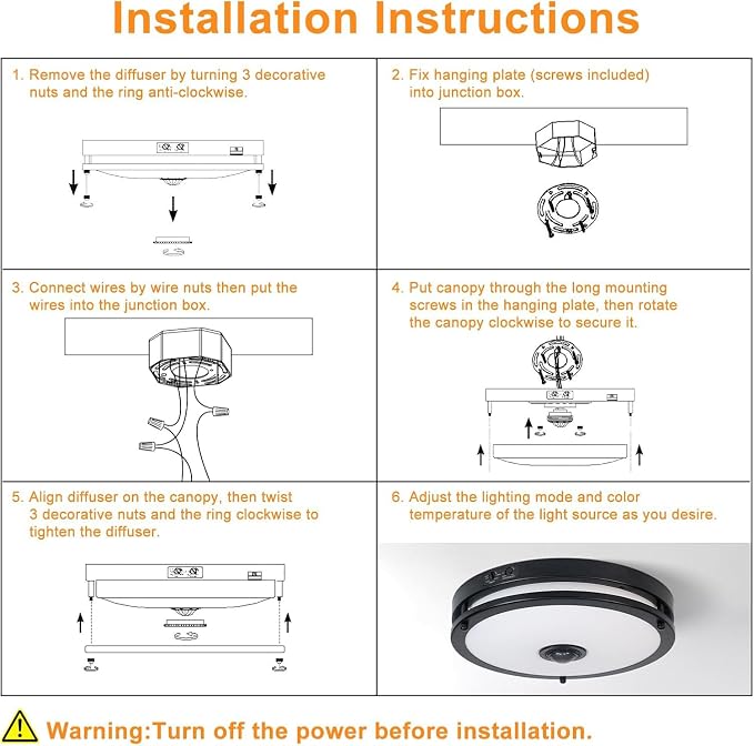 Outdoor Motion Sensor Flush Mount Ceiling Light, 12" Dusk to Dawn Porch Modern Black Exterior Light, Ceiling Light Fixture 1 Pack for Patio, Garage, Entry