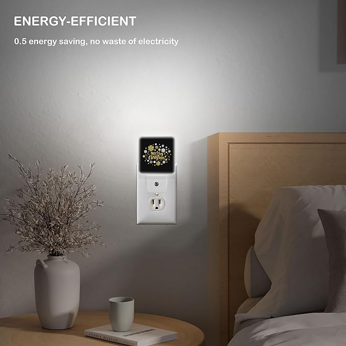 LED Night Light Lamp with Smart Sensor Dusk to Dawn Sensor,Merry Christmas Gold Glittering Night Light Daylight White,0.5W Plug-into Wall for Adults,Bedroom,Bathroom,Hallway,Kitchen