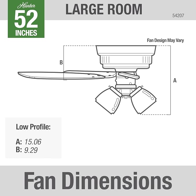 Hunter 52 inch Indoor Ceiling Fan with LED Lights and Pull Chain - Low Profile Flush Mount White Ceiling Fan, 5 Blades, For Bedroom, Living Room, or Kitchen, Quiet - Crestfield 54207, Fresh White | with LED Lights and Pull Chain, Low Profile Flush Moun...