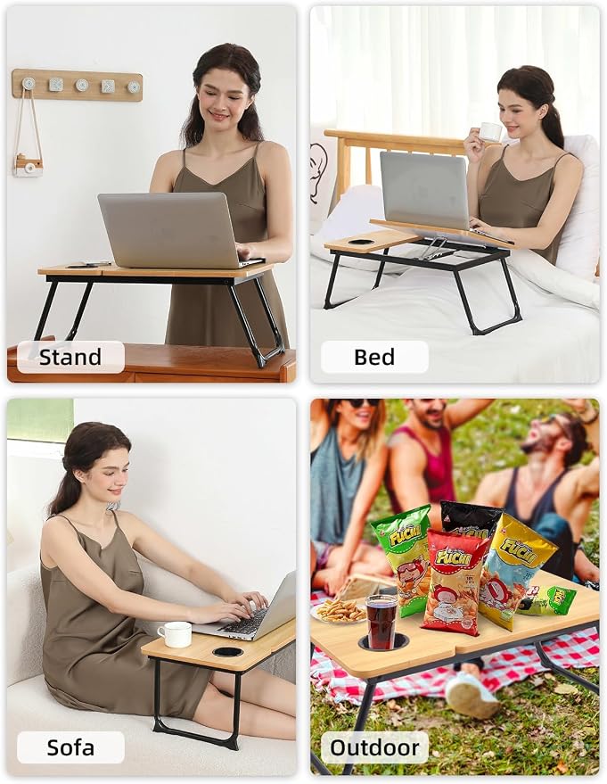Lap Desk for Couch/Sofa/Floor, 5-Angle Adjustable Bed Desk with Foldable Legs &Cup Holder, Light Weight Bed Tray Table for Writing/Eating/Reading, Portable Laptop Stand for Adults, Kids