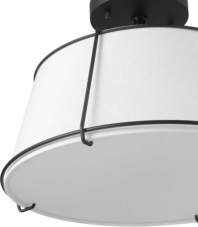 Globe Electric 2-Light Flush Mount Ceiling Light, Matte Black, White Fabric Shade with Acrylic Plate, Updated Traditional Style