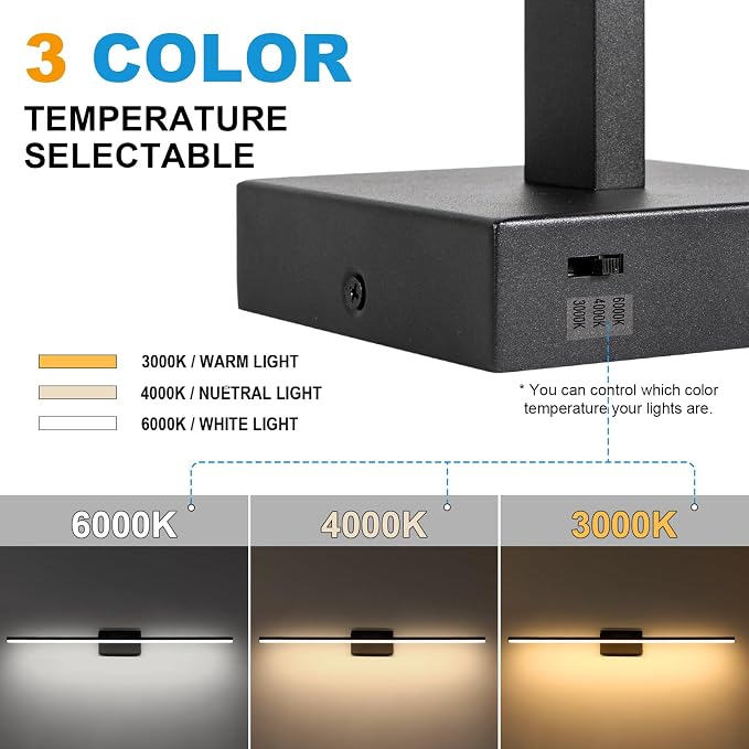 LED Bathroom Vanity Light, Modern Bathroom Light Fixture Over Mirror (3000K/4000K/6000K, Dimmable), Vanity Light Bar with Angle Adjustable, 40 Inch, Black