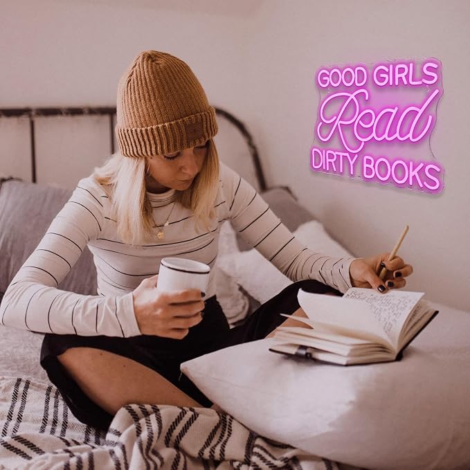 LED Neon Sign for Wall Decor Good Girls Read Dirty Books Neon Light USB Powered Dimmable for Home Book Party Gift Bedroom Book Lover Home Library