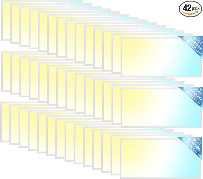42 Pack 2x4 LED Flat Panel Light, Backlit T-Grid Drop Ceiling Light, 30/35/45W Selectable, 3300/3850/4950LM, 3500K/4000K/5000K 3CCT, 0-10V Dimmable, 120-277V, ETL DLC Listed, Damp Rated