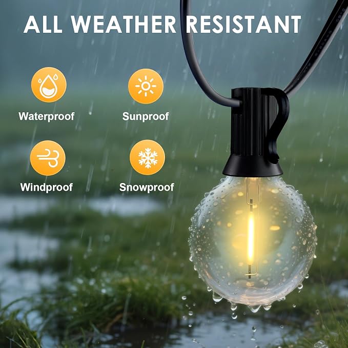 Yusist 120ft Outdoor LED Globe String Lights Dimmable Waterproof Shatterproof Light Strings with 40 G40 Bulbs Connectable Commercial Hanging Lights for Patio House Backyard