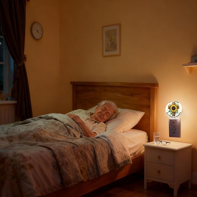 Mugod Sunflower and Cross Plug-in Nightlights All Things are Possible Inspirational Quote Night Light Plug into Wall with Dusk-to-Dawn Sensor LED Lighting 0.5W Sleep-Friendly