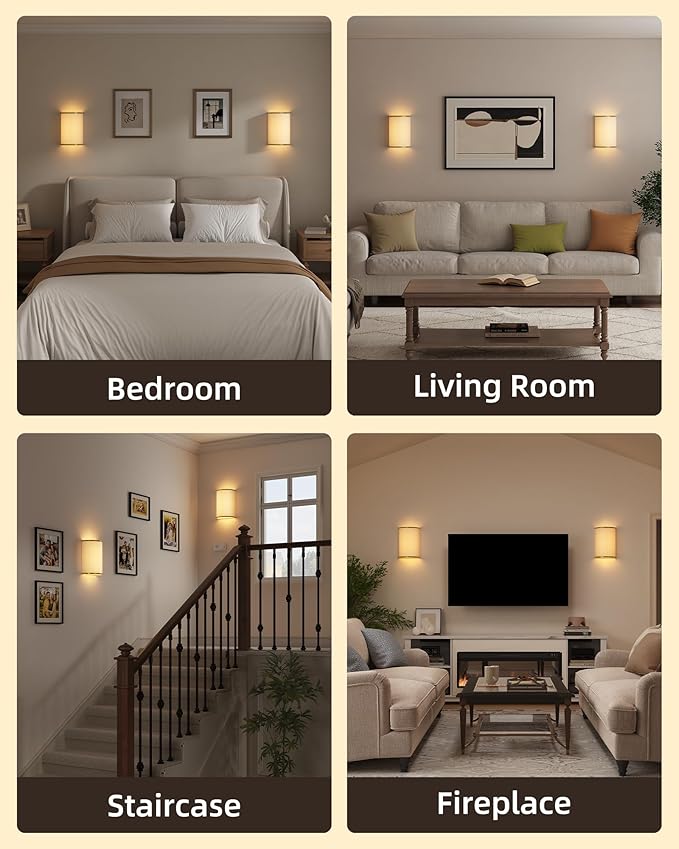 EZVALO Battery Operated Wall Sconce, Wireless Wall Sconces Set of Two with Remote, 3 Color & 80 RGB Rechargeable Wall Lights, Dimmable, Timer, White Linen Shade Wall Decor for Bedroom, Living Room