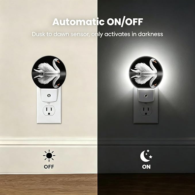 Decorative Night Lights Elegant Swan Plug-in Nightlight Auto Light Sensors | White Wings Night Lights Plug into Wall LED Lamp Dusk-to-Dawn Auto Sensor for Bedroom Kitchen Toilet Hallway, Energy Saving