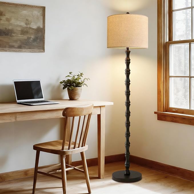ILLMTW Floor Lamp for Living Room,Bedroom,Vintage Mid Century Standing Lamp with Remote Dimmable,Black Tall Lamp Farmhouse Industrial Rustic Retro Floor Light Boho Bohemian