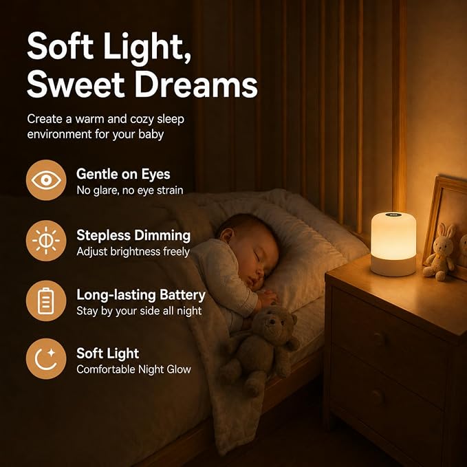 Portable Baby Night Light, 3 Color Egg Lights for Nursery | 2400mAh, Small Rechargeable LED Lamp, Dimmable Touch Nightlight for Newborn, Toddler, Kids, Adults 2 Pack