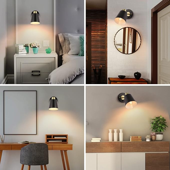 Plug in Wall Sconce, Dimmable Wall Sconce Adjustable Wall Lights with Plug in Cord and Dimmer On/Off Rotary Switch, Wall Mounted Light for Bedside Bedroom Doorway(One Bulb Included)