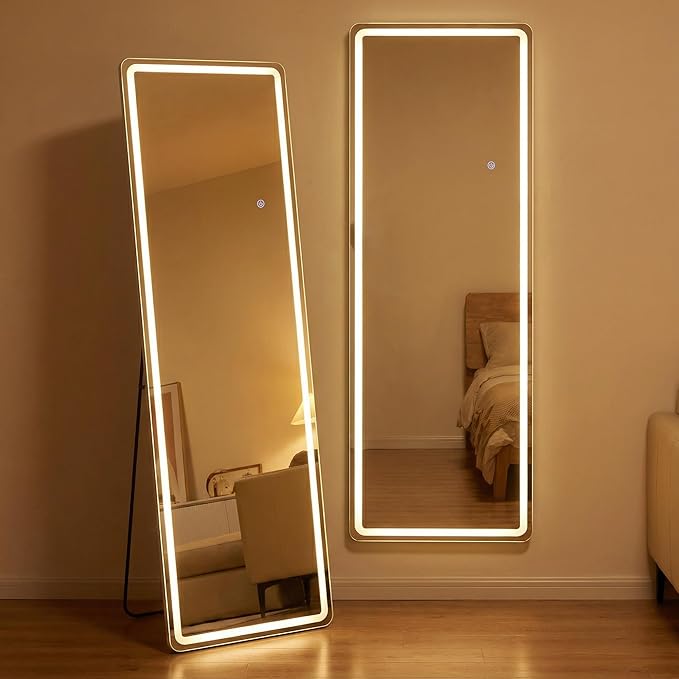 60"x16" LED Full Length Mirror with Lights - Full Body Floor Mirror, Dimmable with 3 Color Temperature, Memory Function, Standing Leaning Wall Mounted Vanity Mirror for Bedroom Cloakroom